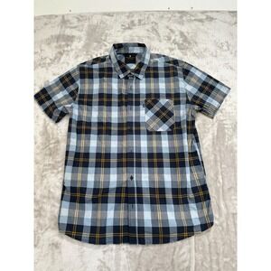 Junk Food Clothing Button Up Shirt Men's Size Large Plaid Pocket Short Sleeve